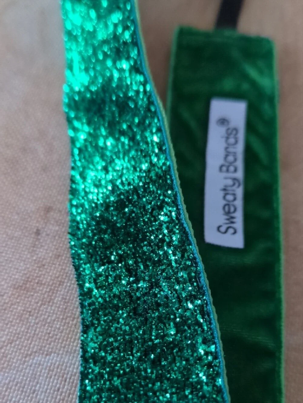 Sweaty Bands 1 Inch Green Glitter With Velvet Hairband